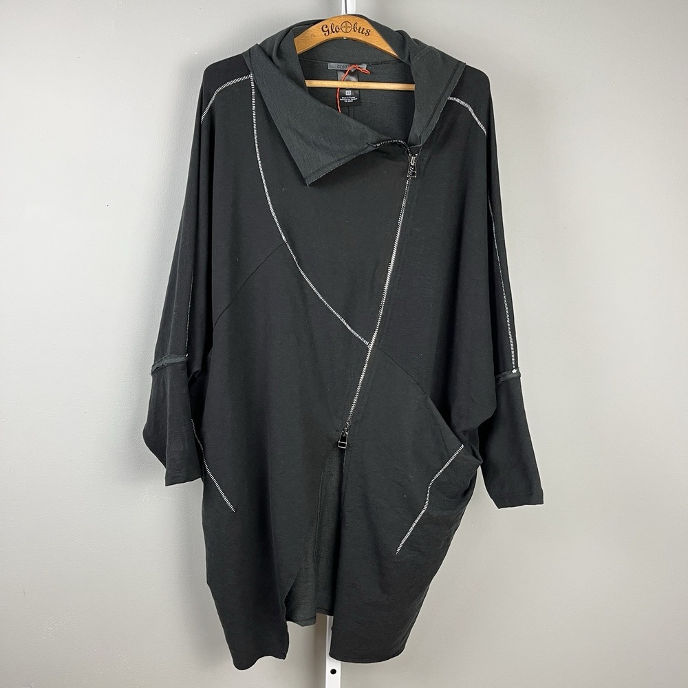 Crea Concept‎ Jacket Womens Size 42 US 10 Black Artsy Lagenlook Asymmetric Zip
